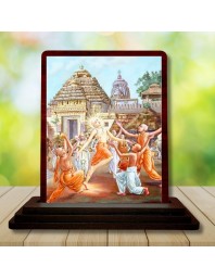 Car Desk/Table Top Lord Chaitanya Mahaprabhu Wooden Photo Stand 3x4 Inches, Compact & Stylish Spiritual Display For Car, Home & Office (Pack Of 1) (F14585)