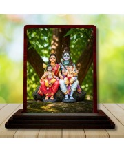 Car Desk/Table Top Lord Shiva Parvathi Wooden Photo Stand 3x4 Inches, Compact & Stylish Spiritual Display For Car, Home & Office (Pack Of 1) (F14368)