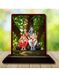 Car Desk/Table Top Lord Shiva Parvathi Wooden Photo Stand 3x4 Inches, Compact & Stylish Spiritual Display For Car, Home & Office (Pack Of 1) (F14368)