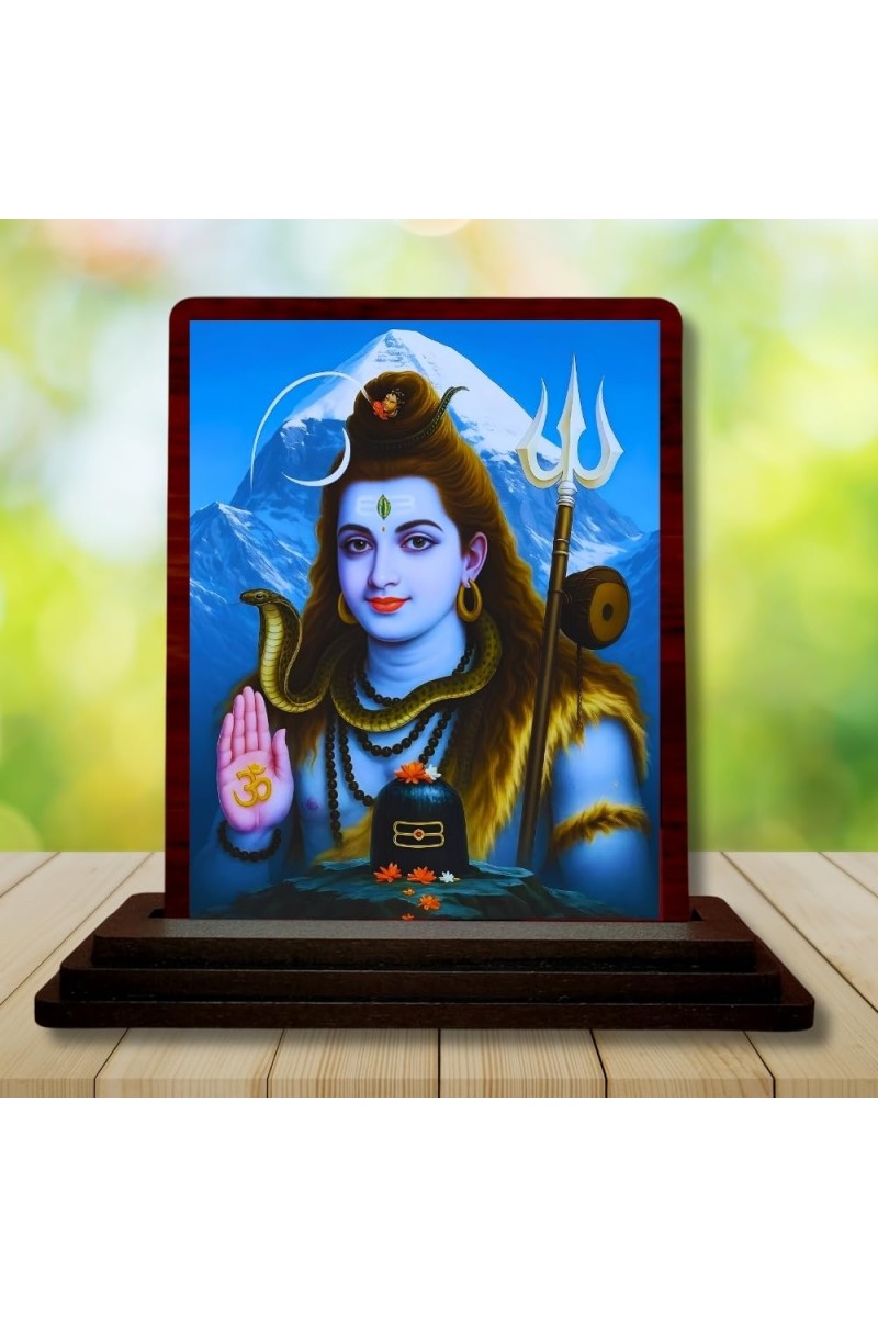 Car Desk/Table Top Lord Shiva Wooden Photo Stand â€“ 3x4 Inches, Compact & Stylish Spiritual Display For Car, Home & Office (Pack Of 1) (F15101)