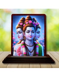 Car Desk/Table Top Lord Dattatreya Wooden Photo Stand 3x4 Inches, Compact & Stylish Spiritual Display For Car, Home & Office (Pack Of 1) (F14164)