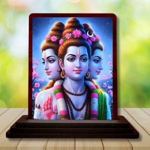 Car Desk/Table Top Lord Dattatreya Wooden Photo Stand 3x4 Inches, Compact & Stylish Spiritual Display For Car, Home & Office (Pack Of 1) (F14164)