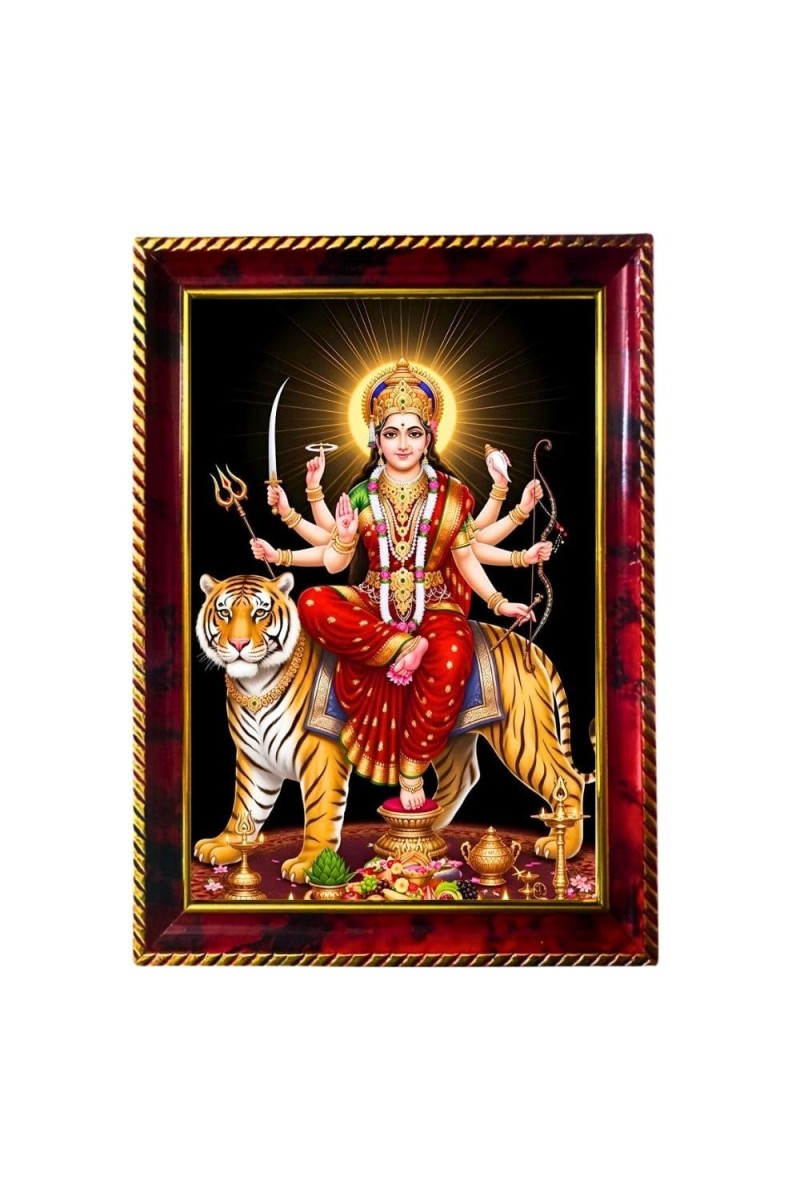 Maa Kali Photo Frame For Wall & Table | 7x9 Inch Golden Cherry Finish | Decorative Maa Kali Photo Frame For Home, Office & Pooja Room (F11653)