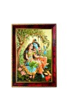 Radha Krishna Photo Frame For Wall & Table | 7x9 Inch Golden Cherry Finish | Decorative Radha Krishna Photo Frame For Home, Office & Pooja Room (F11597)