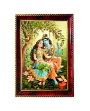 Radha Krishna Photo Frame For Wall & Table | 7x9 Inch Golden Cherry Finish | Decorative Radha Krishna Photo Frame For Home, Office & Pooja Room (F11597)