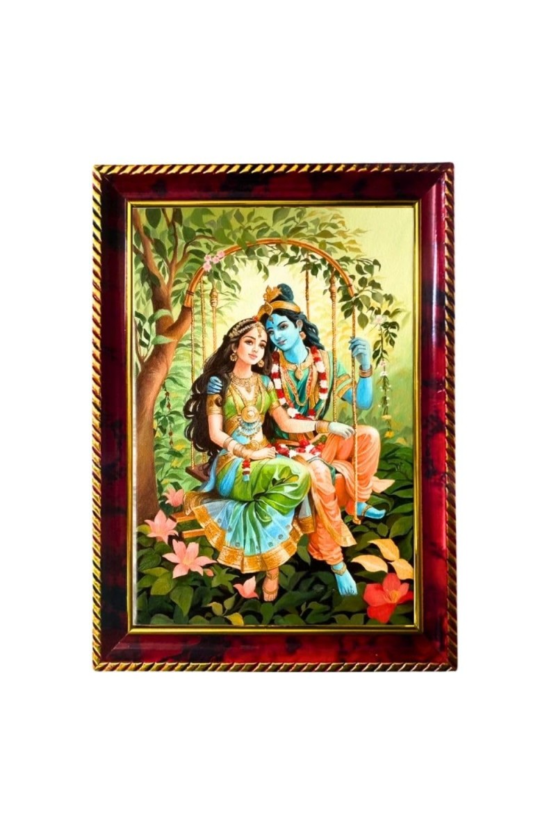 Radha Krishna Photo Frame For Wall & Table | 7x9 Inch Golden Cherry Finish | Decorative Radha Krishna Photo Frame For Home, Office & Pooja Room (F11597)