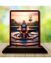 Car Desk/Table Top Shiva Lingam Wooden Photo Stand 3x4 Inches, Compact & Stylish Spiritual Display For Car, Home & Office (Pack Of 1) (F14608)