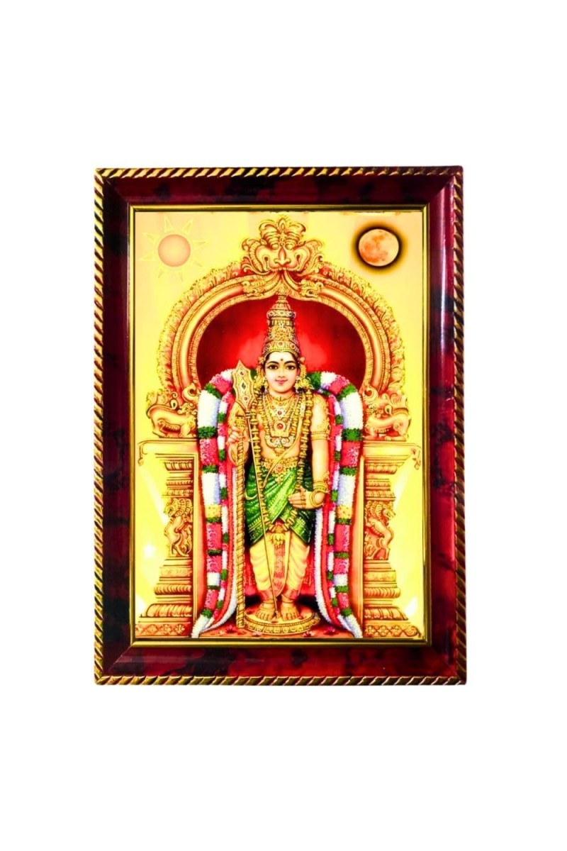 Lord Murugan Photo Frame For Wall & Table | 7x9 Inch Golden Cherry Finish | Decorative Lord Murugan Photo Frame For Home, Office & Pooja Room (F11356)