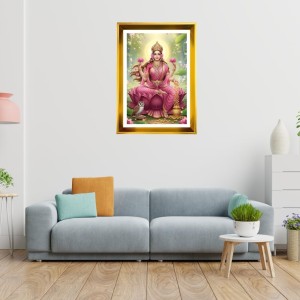 Mata Lakhsmi Golden Photo Frame - 16x20 Inches | Elegant Wooden Frame For Home, Office & Temple Decoration | Spiritual Wall & Table Decor And Gift Item (F9539)