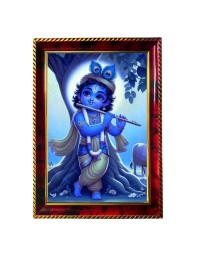 Lord Sri Krishna Photo Frame For Wall & Table | 7x9 Inch Golden Cherry Finish | Decorative Lord Sri Krishna Photo Frame For Home, Office & Pooja Room (F11381)