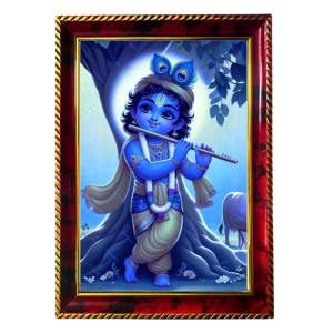 Lord Sri Krishna Photo Frame For Wall & Table | 7x9 Inch Golden Cherry Finish | Decorative Lord Sri Krishna Photo Frame For Home, Office & Pooja Room (F11381)
