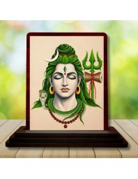 Car Desk/Table Top Lord Shiva Wooden Photo Stand 3x4 Inches, Compact & Stylish Spiritual Display For Car, Home & Office (Pack Of 1) (F15116)
