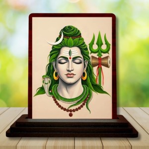 Car Desk/Table Top Lord Shiva Wooden Photo Stand 3x4 Inches, Compact & Stylish Spiritual Display For Car, Home & Office (Pack Of 1) (F15116)