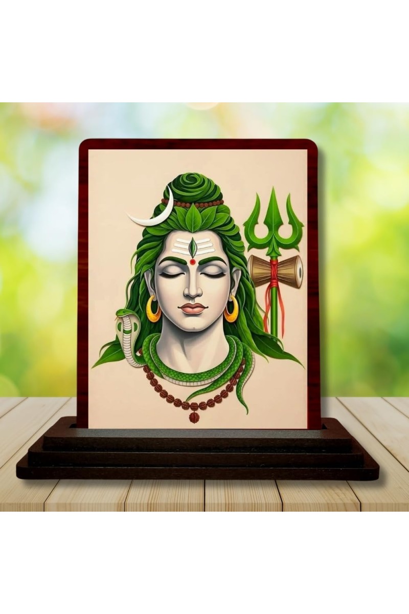 Car Desk/Table Top Lord Shiva Wooden Photo Stand â€“ 3x4 Inches, Compact & Stylish Spiritual Display For Car, Home & Office (Pack Of 1) (F15116)