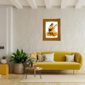 Goddess Saraswati, Photo Frame 18x22 Inches-Brown Wooden Frame For Home, Office & Temple Decoration And Gifting (F6419)