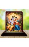 Car Desk/Table Top Radha Krishna Wooden Photo Stand 3x4 Inches, Compact & Stylish Spiritual Display For Car, Home & Office (Pack Of 1) (F14489)