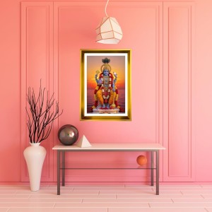 Lord Krishna Golden Photo Frame - 16x20 Inches | Elegant Wooden Frame For Home, Office & Temple Decoration | Spiritual Wall & Table Decor And Gift Item (F9439)