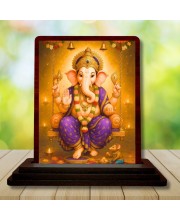 Car Desk/Table Top Lord Ganesha Wooden Photo Stand 3x4 Inches, Compact & Stylish Spiritual Display For Car, Home & Office (Pack Of 1) (F14513)