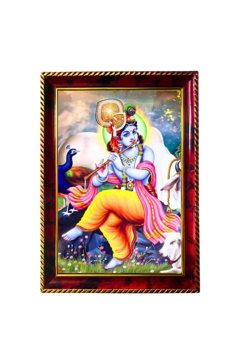 God Sri Krishna Photo Frame For Wall & Table | 7x9 Inch Golden Cherry Finish | Decorative God Sri Krishna Photo Frame For Home, Office & Pooja Room (F11519)