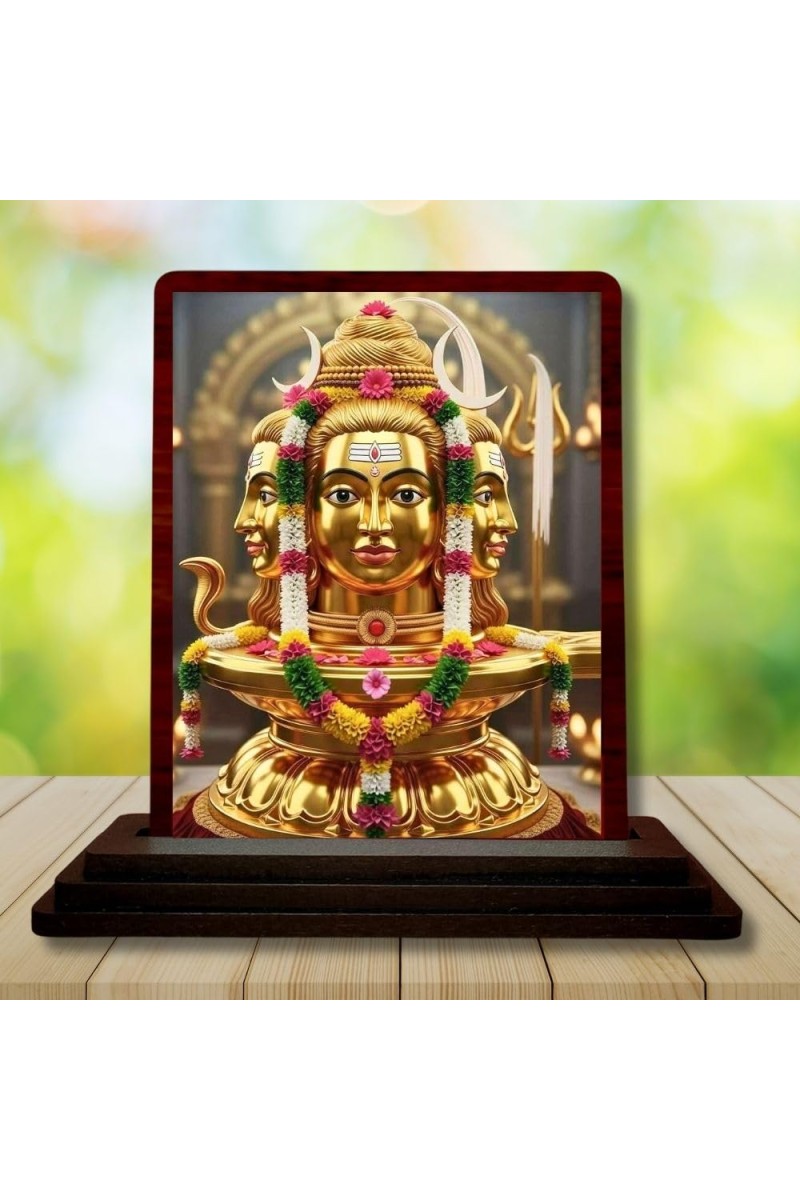 Car Desk/Table Top Lord Shiva Wooden Photo Stand 3x4 Inches, Compact & Stylish Spiritual Display For Car, Home & Office (Pack Of 1) (F14260)