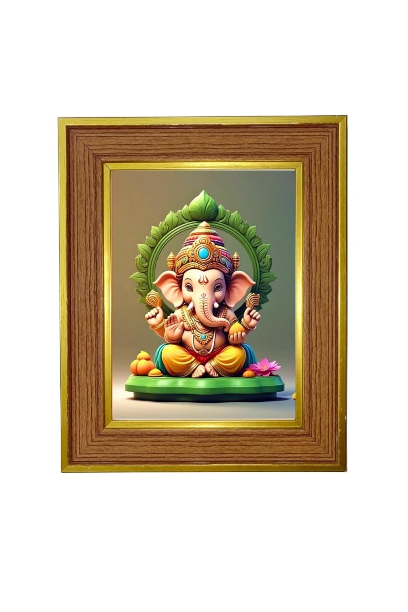 Lord Ganesha Ji Photo Frame 10x14 Inches-Brown Wooden Frame For Home, Office & Temple Decoration And Gifting (F6242)