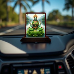 Car Desk/Table Top Goddess Lakshmi Wooden Photo Stand 3x4 Inches, Compact & Stylish Spiritual Display For Car, Home & Office (Pack Of 1) (F14237)