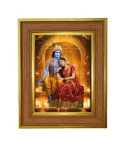Krishna Radha Photo Frame 10x14 Inches-Brown Wooden Frame For Home, Office & Temple Decoration And Gifting (F6390)