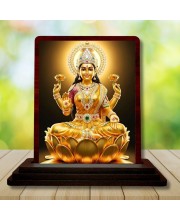 Car Desk/Table Top Goddess Lakshmi Wooden Photo Stand 3x4 Inches, Compact & Stylish Spiritual Display For Car, Home & Office (Pack Of 1) (F14456)