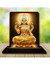 Car Desk/Table Top Goddess Lakshmi Wooden Photo Stand 3x4 Inches, Compact & Stylish Spiritual Display For Car, Home & Office (Pack Of 1) (F14456)
