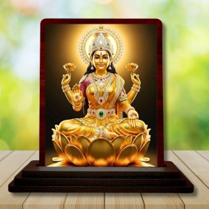 Car Desk/Table Top Goddess Lakshmi Wooden Photo Stand 3x4 Inches, Compact & Stylish Spiritual Display For Car, Home & Office (Pack Of 1) (F14456)