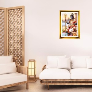 Lord Shiva Golden Photo Frame - 12x16 Inches | Elegant Wooden Frame For Home, Office & Temple Decoration | Spiritual Wall & Table Decor And Gift Item (F9737)