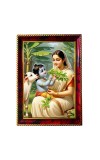 Little Krishna And Yashodha Photo Frame For Wall & Table | 7x9 Inch Golden Cherry Finish | Decorative Little Krishna And Yashodha Photo Frame For Home, Office & Pooja Room (F11323)