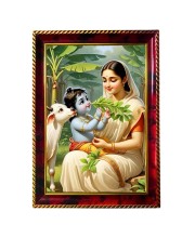 Little Krishna And Yashodha Photo Frame For Wall & Table | 7x9 Inch Golden Cherry Finish | Decorative Little Krishna And Yashodha Photo Frame For Home, Office & Pooja Room (F11323)