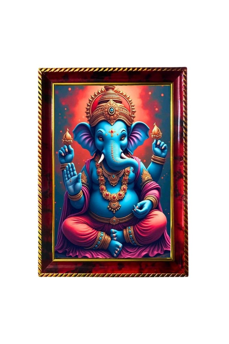 Lord Vinayaka Photo Frame For Wall & Table | 7x9 Inch Golden Cherry Finish | Decorative Lord Vinayaka Photo Frame For Home, Office & Pooja Room (F11479)