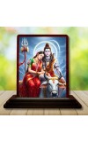 Car Desk/Table Top Lord Shiva And Parvathi Wooden Photo Stand 3x4 Inches, Compact & Stylish Spiritual Display For Car, Home & Office (Pack Of 1) (F14327)