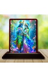 Car Desk/Table Top Radha Krishna Wooden Photo Stand 3x4 Inches, Compact & Stylish Spiritual Display For Car, Home & Office (Pack Of 1) (F14229)