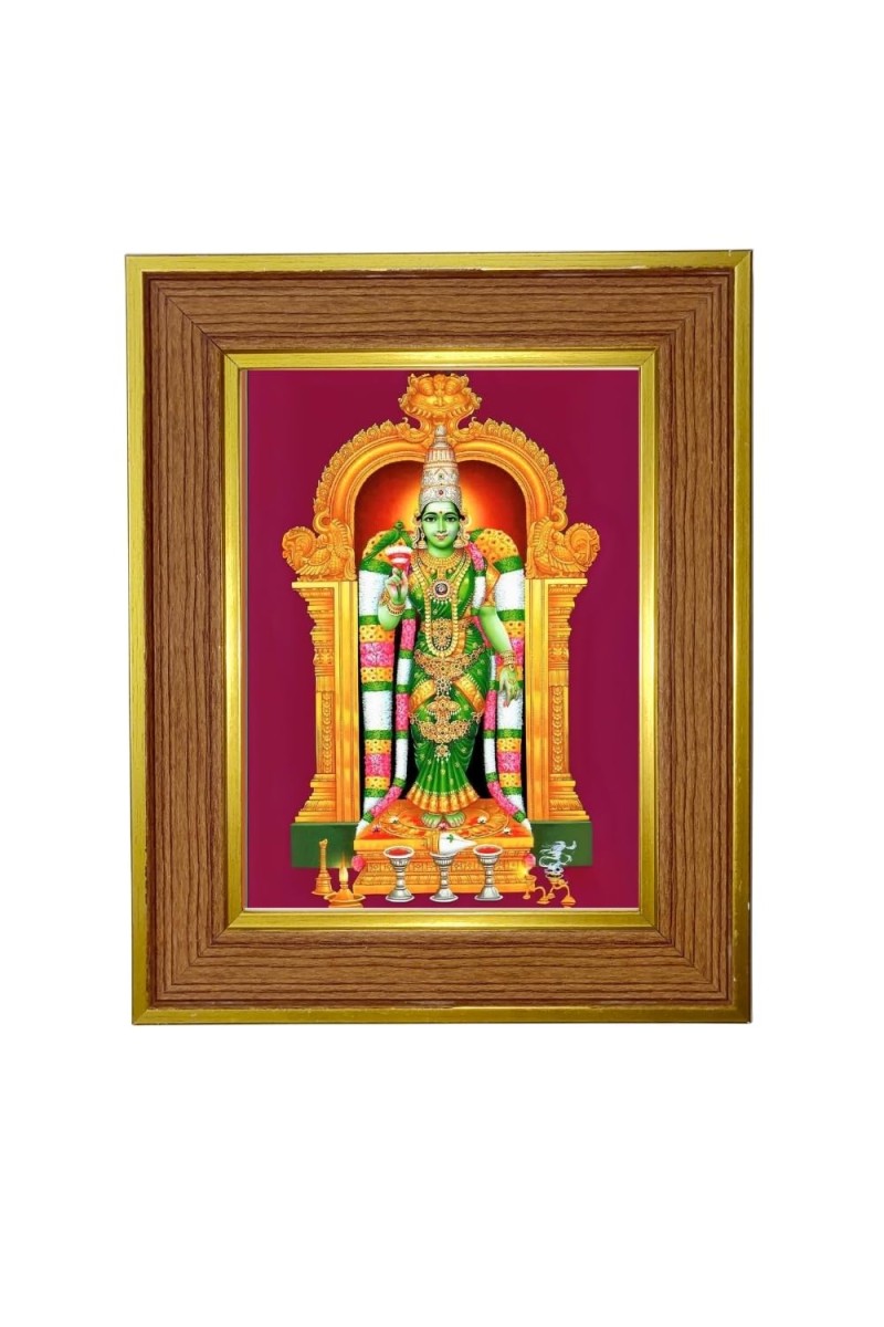Goddess Meenakshii Photo Frame 10x14 Inches-Brown Wooden Frame For Home, Office & Temple Decoration And Gifting (F6267)