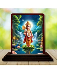 Car Desk/Table Top Lord Karthikeya Wooden Photo Stand 3x4 Inches, Compact & Stylish Spiritual Display For Car, Home & Office (Pack Of 1) (F14316)