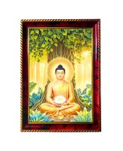 Lord Buddha Photo Frame For Wall & Table | 7x9 Inch Golden Cherry Finish | Decorative Lord Buddha Photo Frame For Home, Office & Pooja Room (F11434)