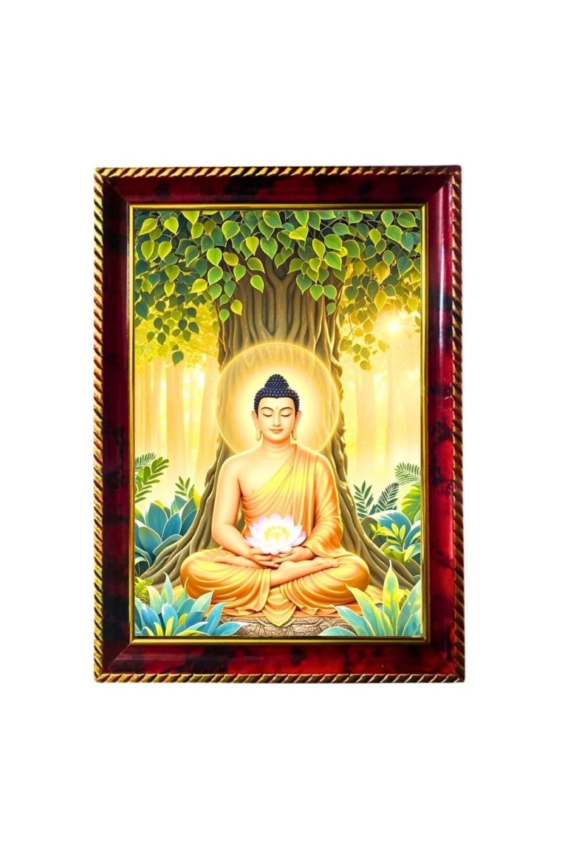 Lord Buddha Photo Frame For Wall & Table | 7x9 Inch Golden Cherry Finish | Decorative Lord Buddha Photo Frame For Home, Office & Pooja Room (F11434)