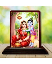 Car Desk/Table Top Yashodha Krishna Wooden Photo Stand 3x4 Inches, Compact & Stylish Spiritual Display For Car, Home & Office (Pack Of 1) (F14546)