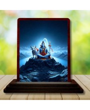 Car Desk/Table Top Lord Shiva Wooden Photo Stand 3x4 Inches, Compact & Stylish Spiritual Display For Car, Home & Office (Pack Of 1) (F14308)