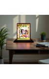 Car Desk/Table Top Little Radha Krishna Wooden Photo Stand 3x4 Inches, Compact & Stylish Spiritual Display For Car, Home & Office (Pack Of 1) (F14452)