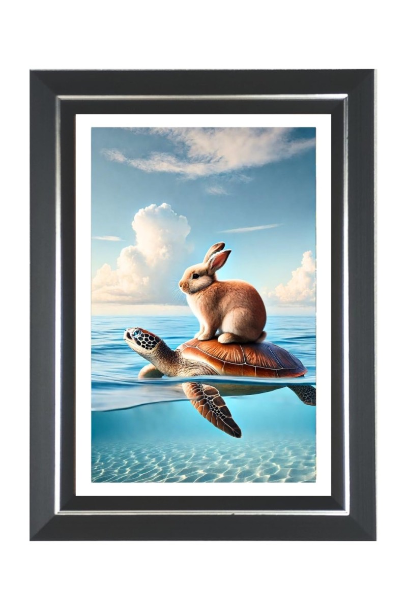 Rabbit And Tortoise Photo Wall & Table Frame | 10x14 Inch Black Designer | Perfect For Gifting & Home Decor (F9640)