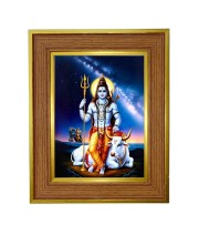 Har Har Mahadev Photo Frame 10x14 Inches-Brown Wooden Frame For Home, Office & Temple Decoration And Gifting (F6402)