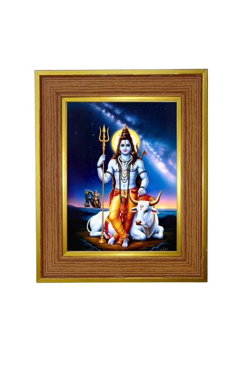 Har Har Mahadev Photo Frame 10x14 Inches-Brown Wooden Frame For Home, Office & Temple Decoration And Gifting (F6402)