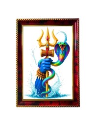 Om Symbol With Thrishul Photo Frame For Wall & Table | 7x9 Inch Golden Cherry Finish | Decorative Om Symbol With Thrishul Photo Frame For Home, Office & Pooja Room (F11671)