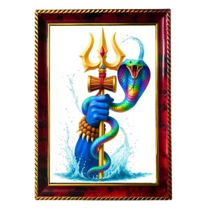Om Symbol With Thrishul Photo Frame For Wall & Table | 7x9 Inch Golden Cherry Finish | Decorative Om Symbol With Thrishul Photo Frame For Home, Office & Pooja Room (F11671)