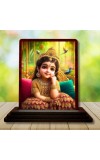 Car Desk/Table Top Cute Radha Wooden Photo Stand 3x4 Inches, Compact & Stylish Spiritual Display For Car, Home & Office (Pack Of 1) (F14461)