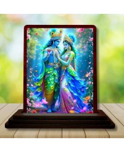 Car Desk/Table Top Lord Radha Krishna Wooden Photo Stand â€“ 3x4 Inches, Compact & Stylish Spiritual Display For Car, Home & Office (Pack Of 1) (F15127)